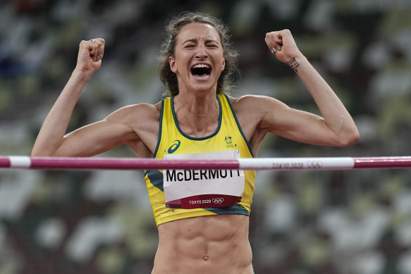 Nicola Olyslagers in the Olympic high jump event, where she won silver.