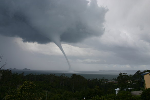 A waterspout spinning off Batemans Bay.