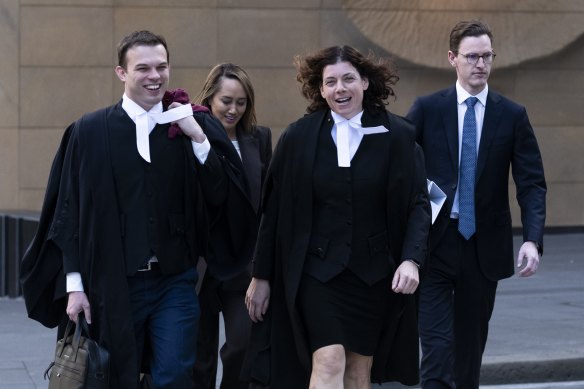 Heston Russell’s legal team including barrister Sue Chrysanthou, SC, centre, outside the Federal Court in Sydney on Tuesday.
