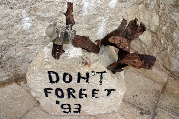 A memorial stone in Mostar, to commemorate the 1992-1995 Bosnian War.