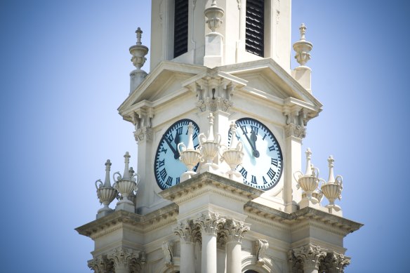 The clock tower of the South Melbourne Town Hall.
