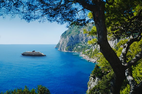 An Explora Journeys ship in the Mediterranean.