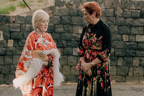     Brisbane-based luxury jeweler Margot McKinney (left) and Pauline Hanson at the Dolce & Gabbana Alta Moda show in Taormina, Sicily.