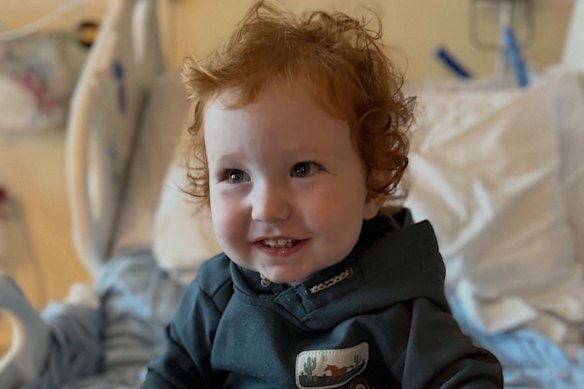 A photo shared by his mother on Monday of Dusty, who was seriously injured by a metallic casing duster from Creative Cake Decorating.