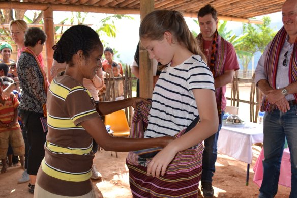 Ornella Byak, right, then 14, during her first visit to Timor-Leste.