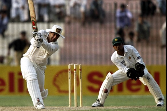 Mark Taylor on his way to equalling the record score of 334 not out in Pakistan, 1998.
