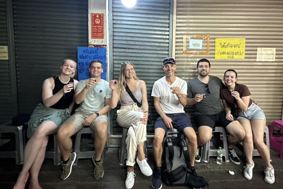 The author (third from right) on a food tour of Chinatown, Bangkok.