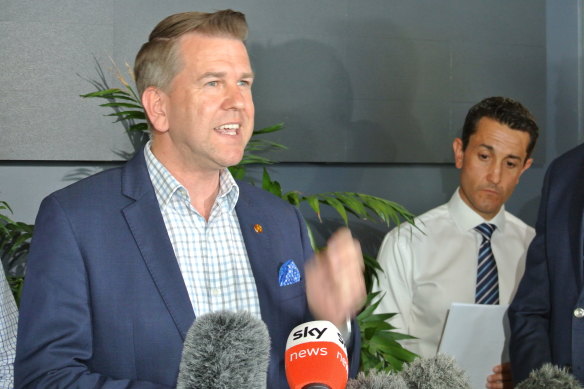 Deputy Opposition Leader Jarrod Bleijie (left) with Opposition Leader David Crisafulli in Nambour.