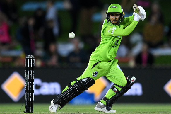 Nida Dar of the Thunder plays a shot during the Women's Big Bash League match.