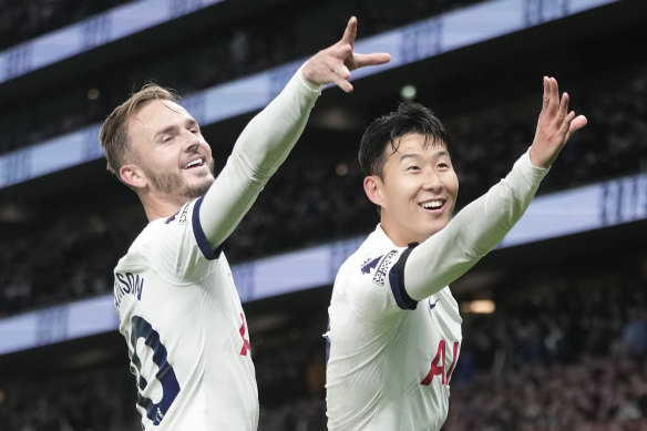 Tottenham’s goalscorers James Maddison and Son Heung-min.