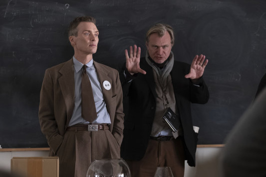 Christopher Nolan (right) directs Cillian Murphy in Oppenheimer.