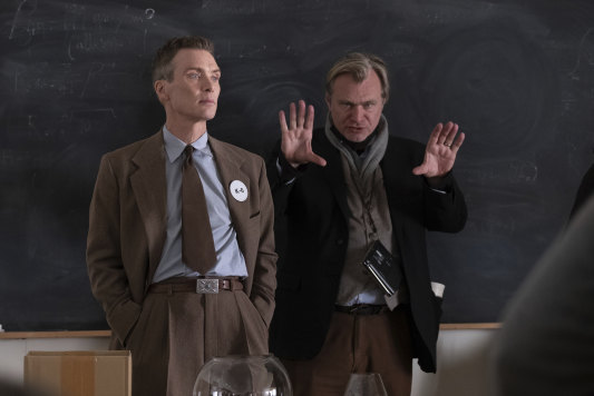 Christopher Nolan (right) directs Cillian Murphy in Oppenheimer.