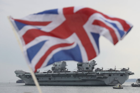 The new British Royal Navy aircraft carrier HMS Queen Elizabeth leaves Portsmouth Naval Base on May 1. headed for Scotland. Two smaller navy ships have been sent to Jersey. 