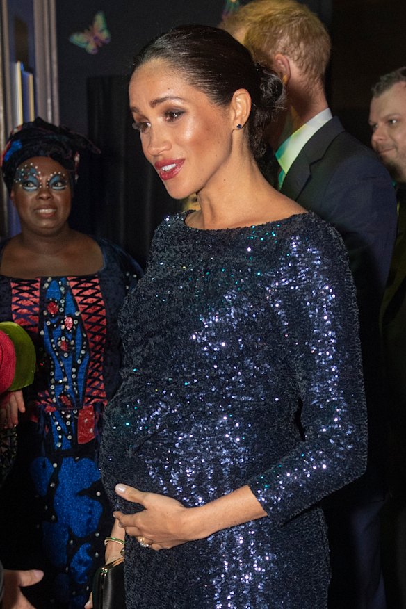 Later that day Meghan, Duchess of Sussex, wore sparkling Roland Mouret to a fundraiser gala.
