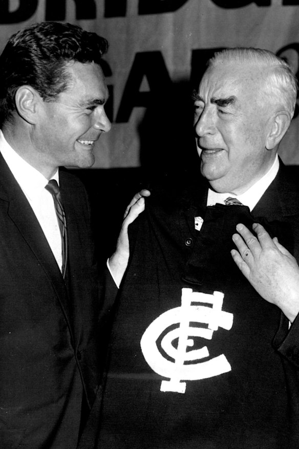 Ron Barassi with former prime minister Sir Robert Menzies in 1967.