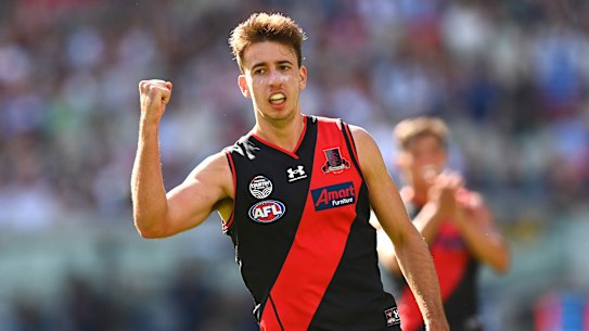 Nic Martin kicked five goals on debut for Essendon.