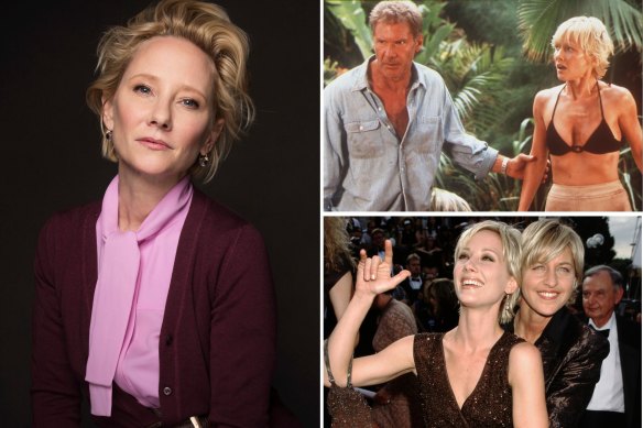 Anne Heche was a talented actress whose career was derailed by the tabloids. Pictured with Six Days, Seven Nights co-star Harrison Ford (top right) and former girlfriend Ellen DeGeneres. 