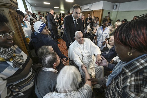 Pope Francis visits the Home Saint-Joseph for elderly people in Brussels on September 27, 2024.