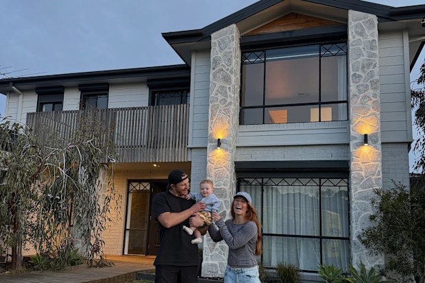 The Block’s Emma and Ben in front of the Mornington Peninsula property they renovated, which is now being used as the sharehouse on the 2026 season of The Block.