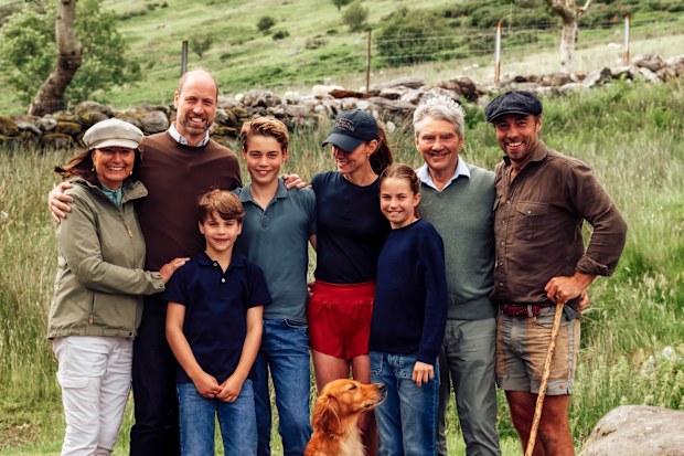 Catherine, Princess of Wales with her family, Carol Middleton, Micheal Middleton, James Middleton, Prince William, Prince George, Princess Charlotte, and Prince Louis after completing the Three Peaks Challenge
