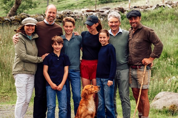 Catherine, Princess of Wales with her family, Carol Middleton, Micheal Middleton, James Middleton, Prince William, Prince George, Princess Charlotte, and Prince Louis after completing the Three Peaks Challenge