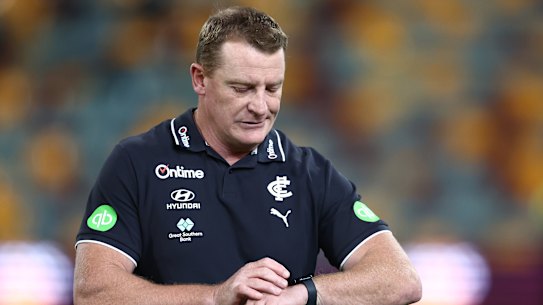 Departing Blues coach Michael Voss.
