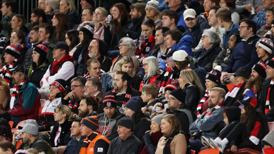Footy fans gather in Canberra for an AFL game in April last year.