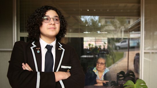 William Winter with his elderly grandmother at their George's Hall family home in Sydney's South West.