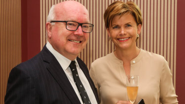 Australia’s High Commissioner to the UK, George Brandis, with the Latvian Ambassador Baiba Braze at the Latvian Embassy in London on Thursday.