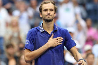 Daniil Medvedev celebrates his US Open semi-final win.
