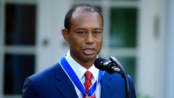 Woods briefly addressed the gathered crowd after receiving the honour.