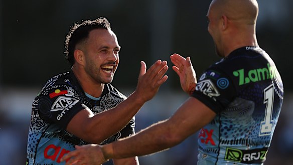 Sharks stars Braydon Trindall and Will Kennedy.