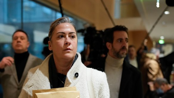 Caroline Darian, daughter of Gisele Pelicot, arrives in court for the sentencing of her father in December.
