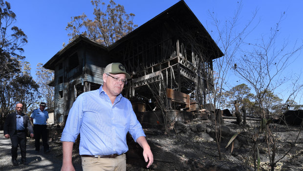 Prime Minister Scott Morrison visits bushfire-affected area Binna Burra in the Scenic Rim region on Friday.