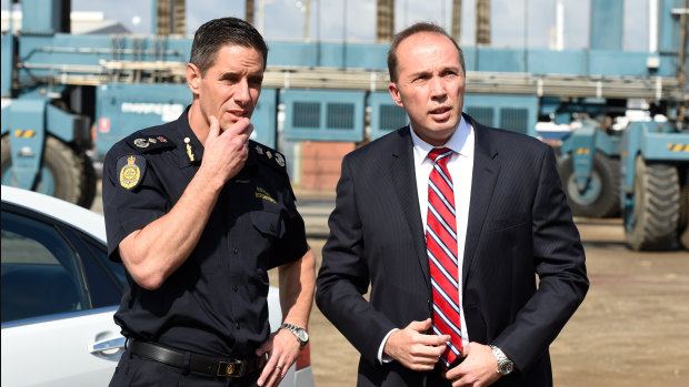 Home Affairs Minister Peter Dutton and former Australian Border Force commissioner Roman Quaedvlieg together in 2015.