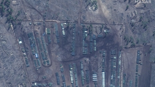 Tanks and equipment at Pogorovo training area near Voronezh in Russia.