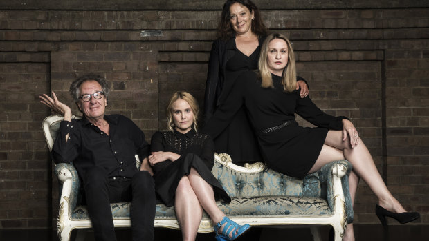 Geoffrey Rush and Eryn Jean Norvill, with fellow cast members Helen Buday and Helen Thomson, at the Sydney Theatre Company ahead of the King Lear production.