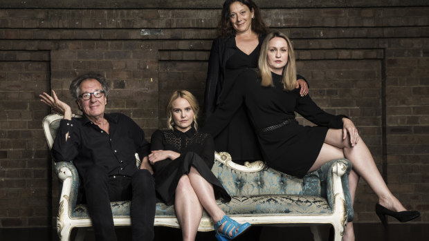 Geoffrey Rush and Eryn Jean Norvill, with fellow cast members Helen Buday and Helen Thomson, at the Sydney Theatre Company ahead of the King Lear production.