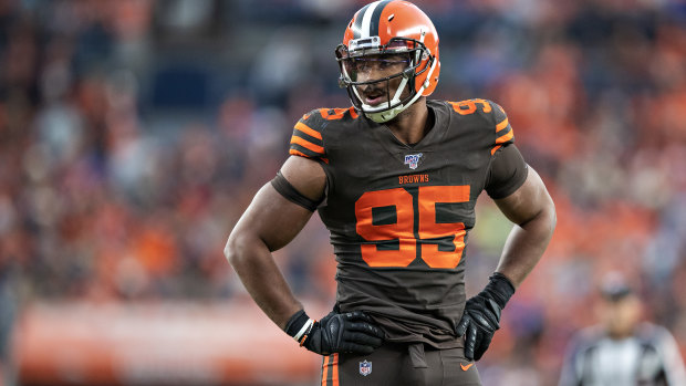 Myles Garrett of the Cleveland Browns has been suspended for the rest of the season.