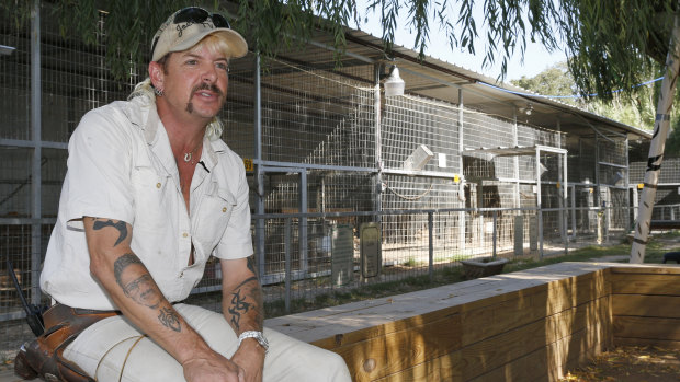 Joe Exotic, pictured here at his Oklahoma zoo in 2013, is now serving a 22-year sentence for conspiring to murder Baskin.