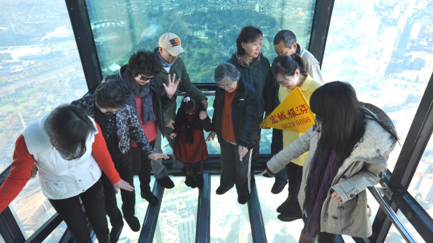 Tourists at the Eureka Skydeck in Melbourne.