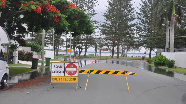 A road closed at Scarborough, north of Brisbane, the day before the king tide in January last year.