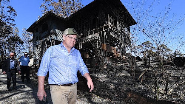 Prime Minister Scott Morrison visits bushfire-affected area Binna Burra in the Scenic Rim region.