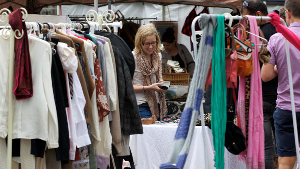 Browsing at the second-hand clothes market in Sydney's Surry Hills.
