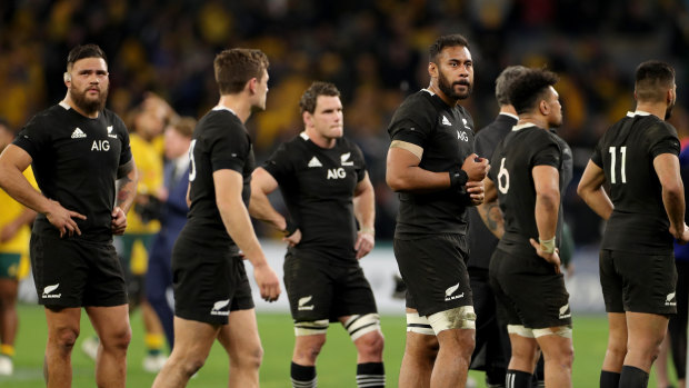The All Blacks look on during their heavy defeat to Australia last week.