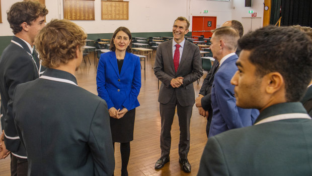 Premier Gladys Berejiklian and Education Minister Rob Stokes meet with students at Randwick Boys.