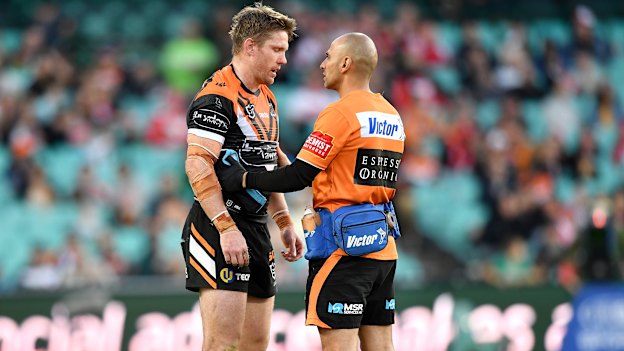 Chris Lawrence with former Tigers physiotherapist Pete Moussa.