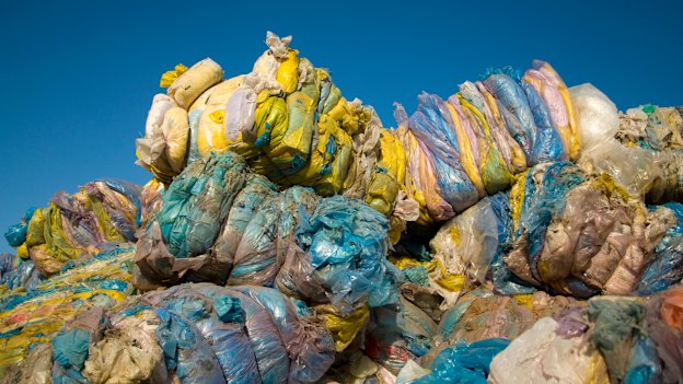 Nylon and plastic bundled for recycling. 