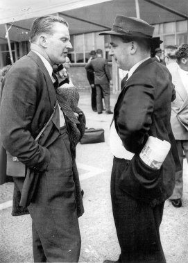 Rohan Rivett and Rupert Murdoch outside Adelaide Airport in 1955.
