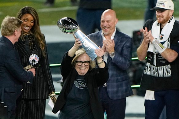 Seahawks chair and owner Jody Allen with the Lombardi trophy.